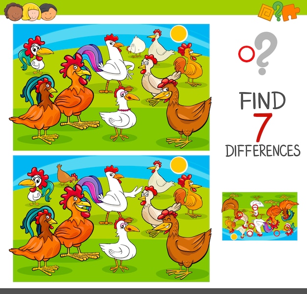 encontrar diferencias juego con personajes de animales pollos