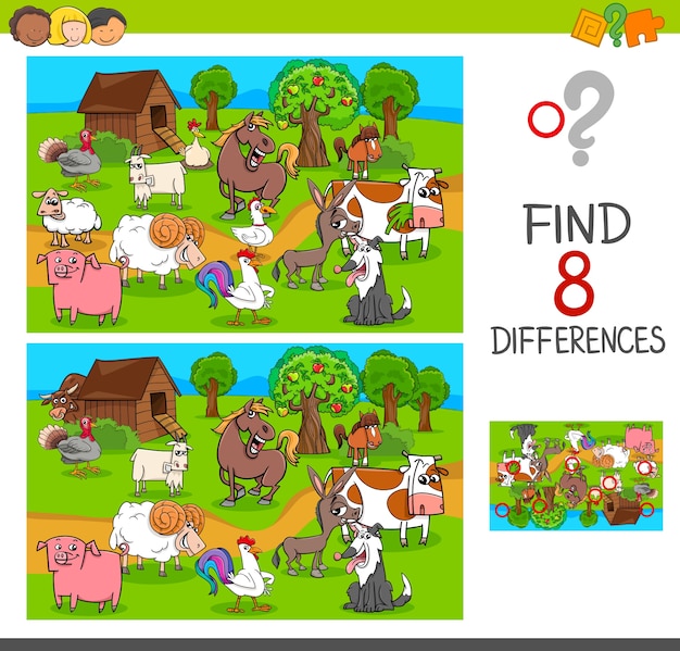 encontrar diferencias con los personajes de los animales de granja