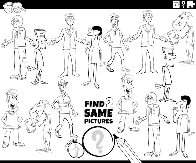 encontrar dos personajes de dibujos animados de la misma actividad página de colorear