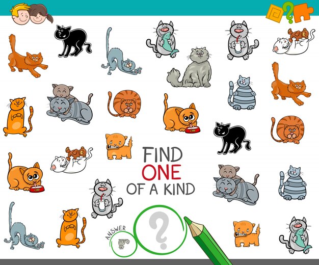 encontrar uno de una imagen amable con carácter de gato