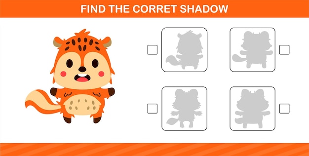 Encontrar la sombra correcta de un lindo animal, juego educativo para niños de 5 y 10 años