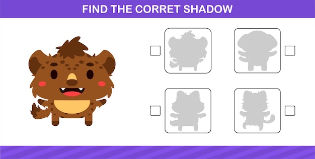 Encontrar la sombra correcta del lindo juego de página de educación animal para jardín de infantes y preescolar