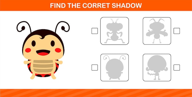 Encontrar la sombra correcta del lindo juego de página de educación de insectos para jardín de infantes y preescolar