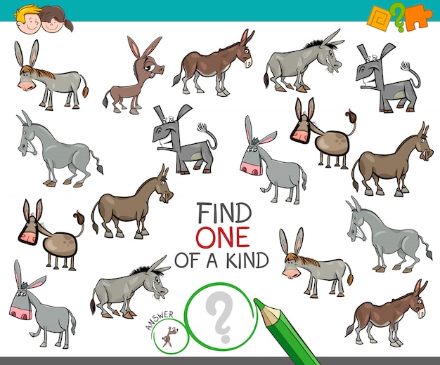 encontrar uno de un tipo con burros personajes de animales
