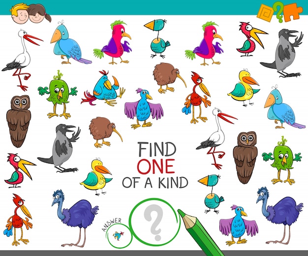 encontrar uno de un tipo con personajes de pájaros