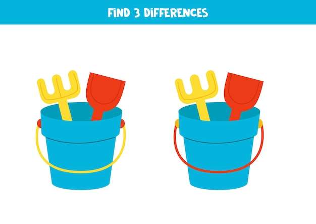 Encuentra 3 diferencias entre dos cubos de dibujos animados lindos