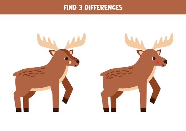 Encuentra 3 diferencias entre dos lindos alces de dibujos animados