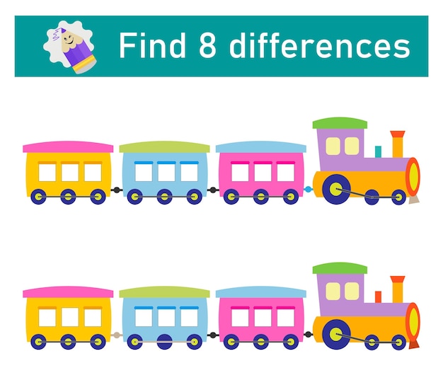 Encuentra 8 diferencias Juego de rompecabezas lógicos para niños Actividad de hoja de trabajo preescolar Ilustración vectorial