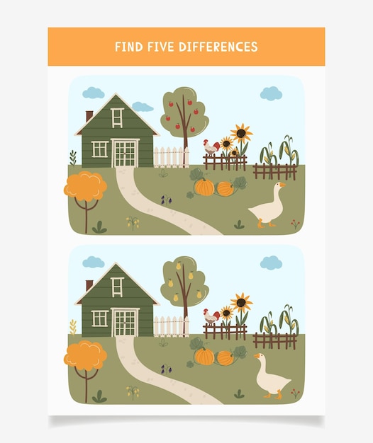 Encuentra cinco diferencias hoja de trabajo para niños juego niños educativo acertijo vector cuestionario página del libro