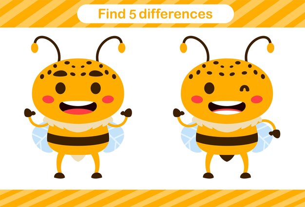 Encuentra cinco diferencias de insectos Juego educativo para niños Página educativa