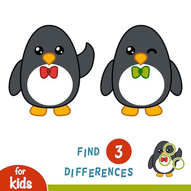Encuentra diferencias, juego educativo para niños, pingüino