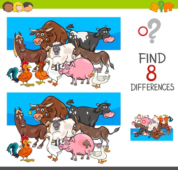 Encuentra diferencias con los personajes de los animales de granja
