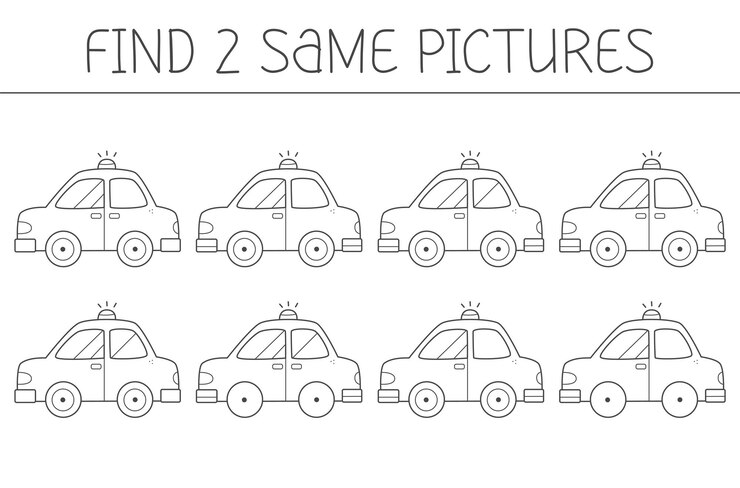 Vector encuentra dos imágenes de un juego educativo para niños con coche lindo coche para colorear libro ilustración vectorial
