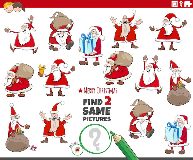 Encuentra dos mismos personajes de santa claus juego educativo.