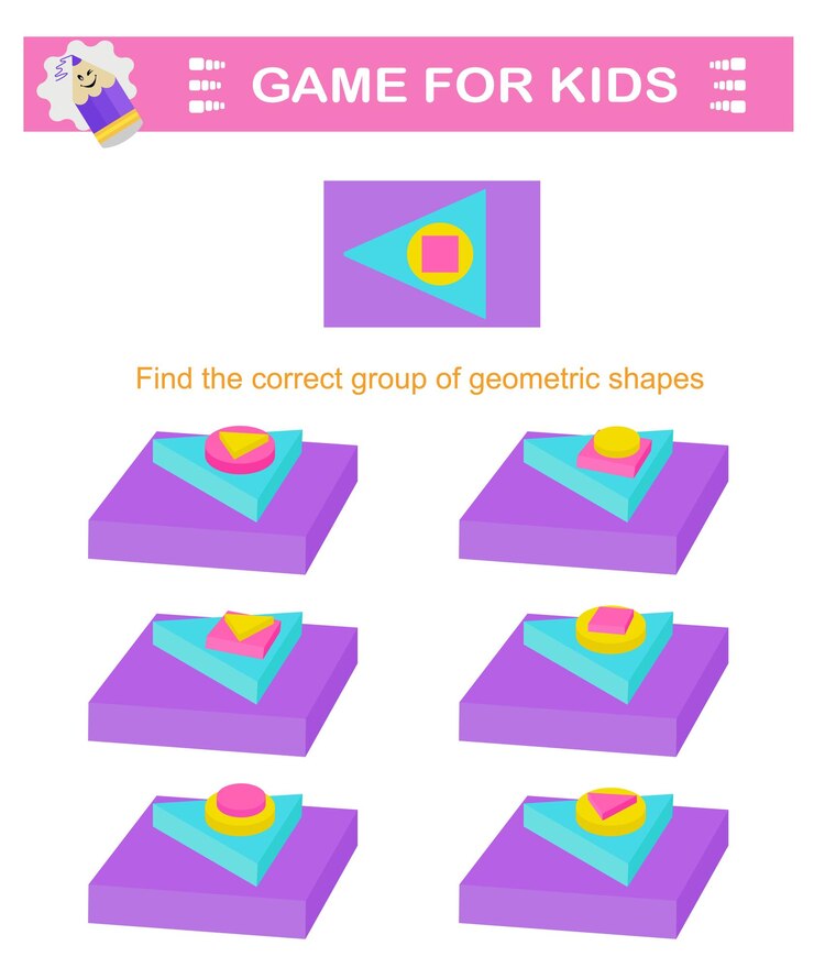 Vector encuentra el grupo correcto de formas geométricas juego lógico tareas de atención para niños