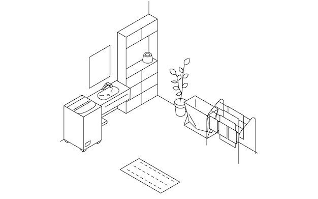 Encuentra una habitación en alquiler Cuarto de lavado Lavadora y fregadero simple isométrico