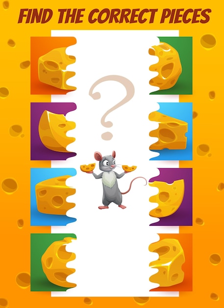 Encuentra la hoja de trabajo correcta del juego para niños del trozo de queso