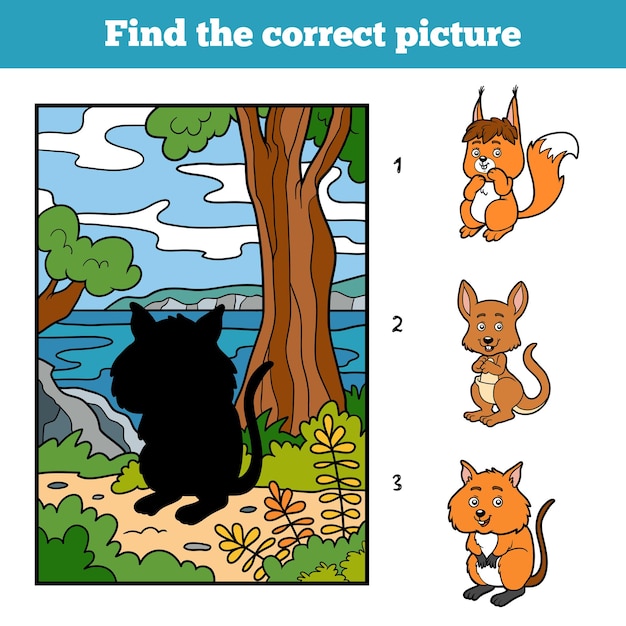 Encuentra la imagen correcta, juego para niños. quokka y antecedentes