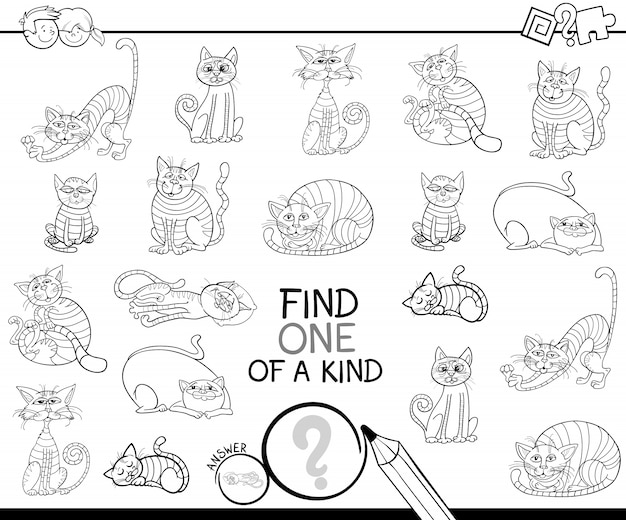 Encuentra uno de un juego amable con gatos para colorear