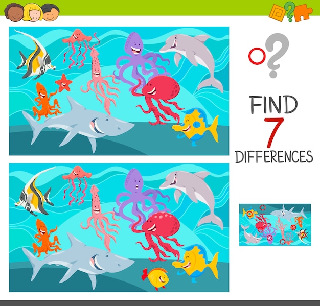 Encuentra el juego de diferencias con animales marinos