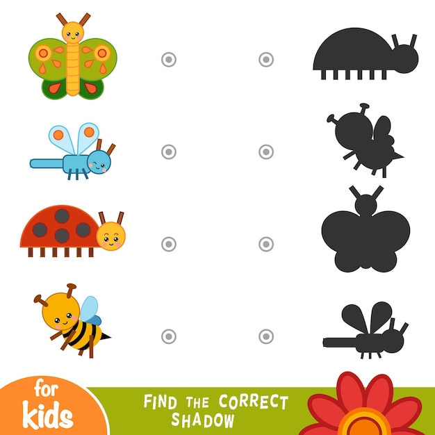 Encuentra el juego de educación de sombras correcto para niños Colección de insectos