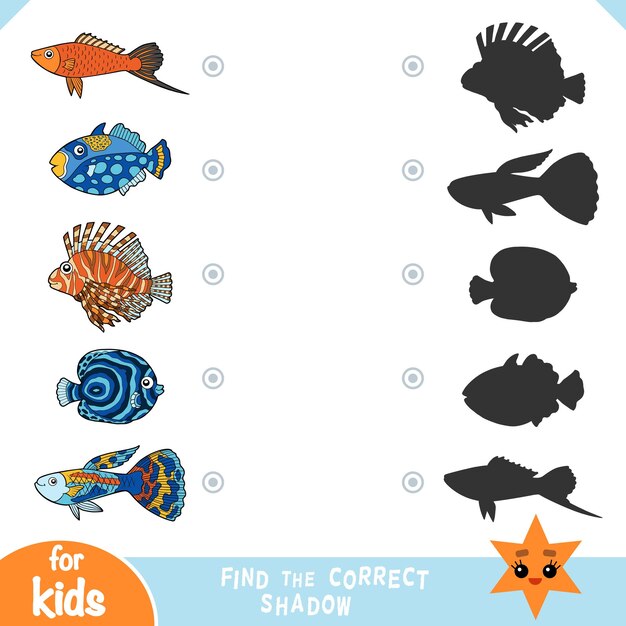 Encuentra el juego de educación de sombras correcto de peces de dibujos animados