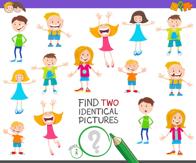 Encuentra el juego educativo de dos imágenes idénticas con niños