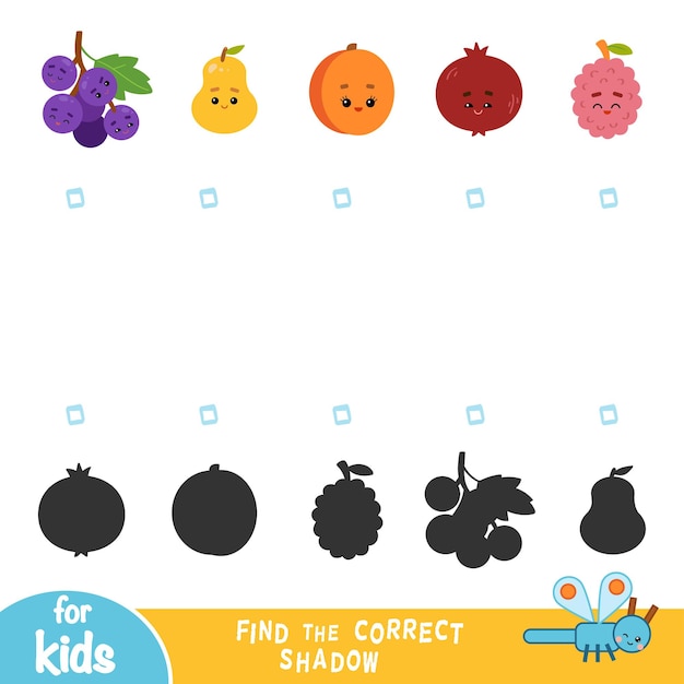 Encuentra el juego educativo de sombras correcto para niños conjunto de frutas con caras graciosas