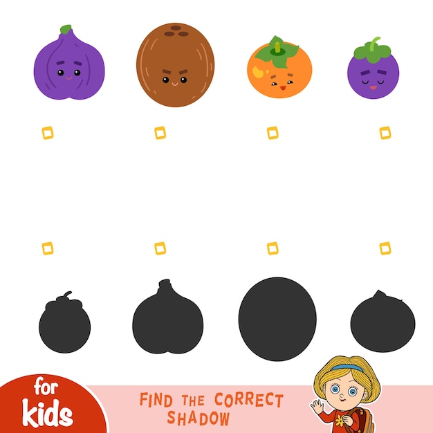 Encuentra el juego educativo de sombras correcto para niños conjunto de frutas con caras graciosas