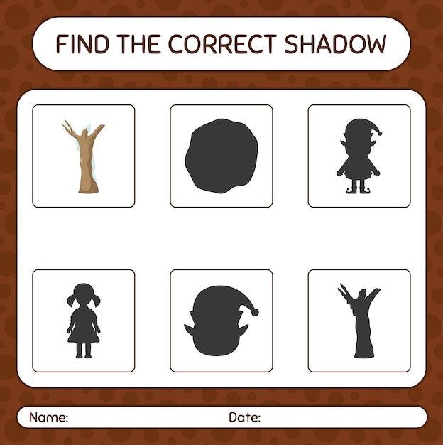 Encuentra el juego de sombras correcto con árbol muerto. hoja de trabajo para niños en edad preescolar, hoja de actividades para niños