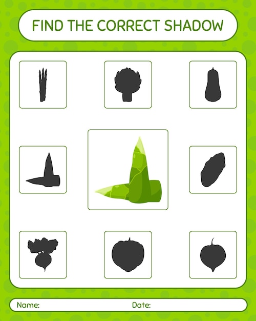 Encuentra el juego de sombras correcto con brotes de bambú. hoja de trabajo para niños en edad preescolar, hoja de actividades para niños