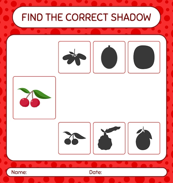 Encuentra el juego de sombras correcto con ciruela de la India. hoja de trabajo para niños en edad preescolar, hoja de actividades para niños