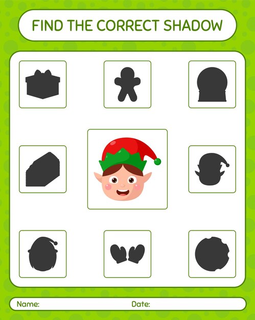 Encuentra el juego de sombras correcto con elf. hoja de trabajo para niños en edad preescolar, hoja de actividades para niños