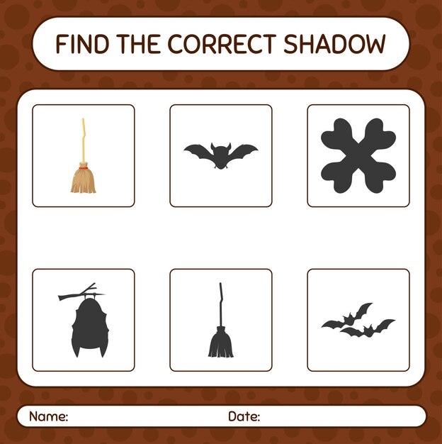 Encuentra el juego de sombras correcto con escoba. hoja de trabajo para niños en edad preescolar, hoja de actividades para niños