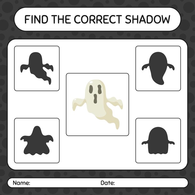 Vector encuentra el juego de sombras correcto con fantasma. hoja de trabajo para niños en edad preescolar, hoja de actividades para niños