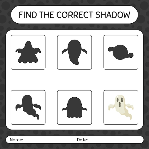 Vector encuentra el juego de sombras correcto con fantasma. hoja de trabajo para niños en edad preescolar, hoja de actividades para niños