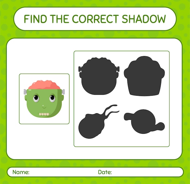 Encuentra el juego de sombras correcto con frankenstein. hoja de trabajo para niños en edad preescolar, hoja de actividades para niños