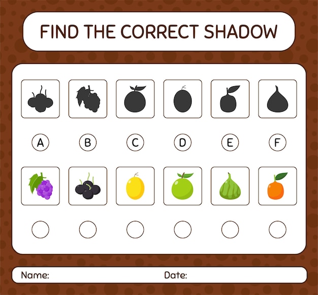 Encuentra el juego de sombras correcto con frutas. hoja de trabajo para niños en edad preescolar, hoja de actividades para niños