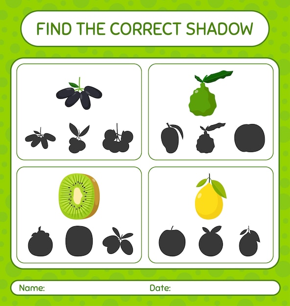 Encuentra el juego de sombras correcto con frutas. hoja de trabajo para niños en edad preescolar, hoja de actividades para niños