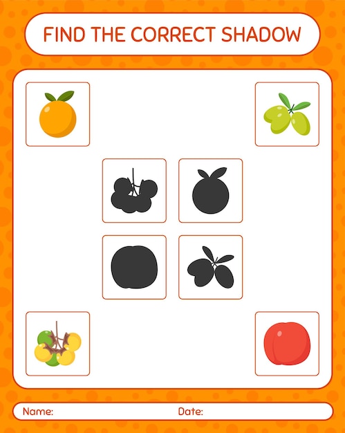 Encuentra el juego de sombras correcto con frutas. hoja de trabajo para niños en edad preescolar, hoja de actividades para niños