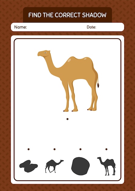 Encuentra el juego de sombras correcto con la hoja de trabajo de camello para niños en edad preescolar hoja de actividades para niños