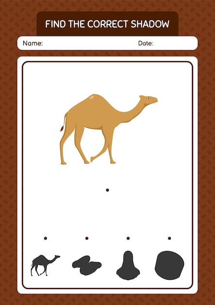Encuentra el juego de sombras correcto con la hoja de trabajo de camello para niños en edad preescolar hoja de actividades para niños