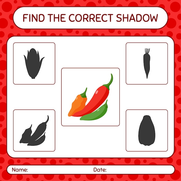 Encuentra el juego de sombras correcto con la hoja de trabajo de chile para niños en edad preescolar hoja de actividades para niños