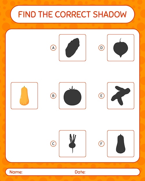 Encuentra el juego de sombras correcto con la hoja de trabajo de squash para niños en edad preescolar hoja de actividades para niños