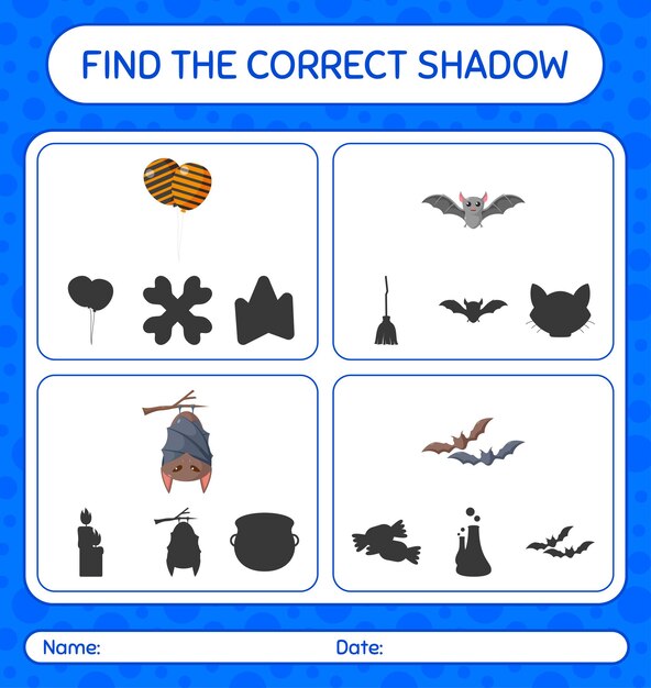 Encuentra el juego de sombras correcto con el icono de halloween. hoja de trabajo para niños en edad preescolar, hoja de actividades para niños