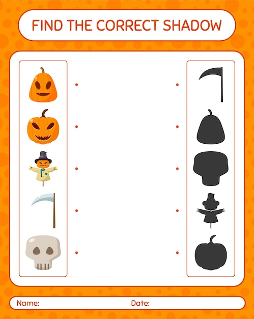 Encuentra el juego de sombras correcto con el icono de halloween. hoja de trabajo para niños en edad preescolar, hoja de actividades para niños