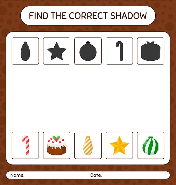 Encuentra el juego de sombras correcto con el icono de navidad. hoja de trabajo para niños en edad preescolar, hoja de actividades para niños