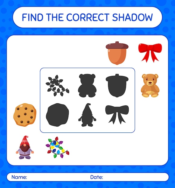 Encuentra el juego de sombras correcto con el icono de navidad. hoja de trabajo para niños en edad preescolar, hoja de actividades para niños