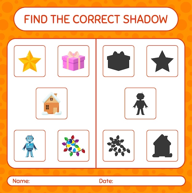 Encuentra el juego de sombras correcto con el icono de navidad. hoja de trabajo para niños en edad preescolar, hoja de actividades para niños