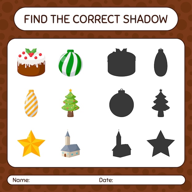 Encuentra el juego de sombras correcto con el icono de navidad. hoja de trabajo para niños en edad preescolar, hoja de actividades para niños